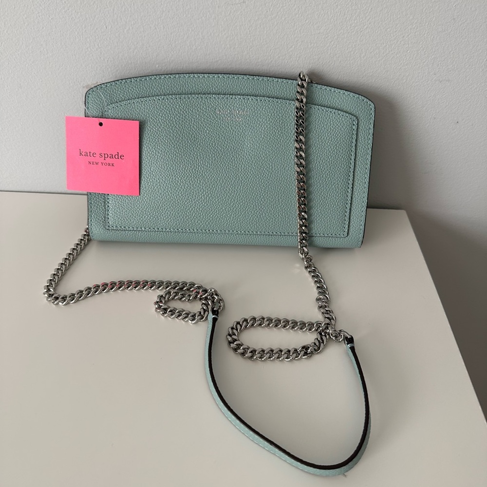Kate Spade New With Tags NWT Turquoise Aqua Blue Crossbody with Silver Chain